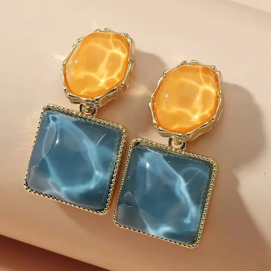 Women Round Square Crystal Stone Drop Earrings Pink Orange Olive Blue Bright Colorful Glass Stone Dangle Earrings Trendy Jewelry